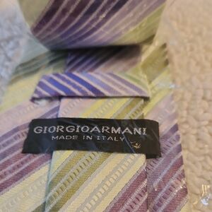 Giorgio Armani Men's Diagonal Striped Tie - Lavender and Lime NWOT